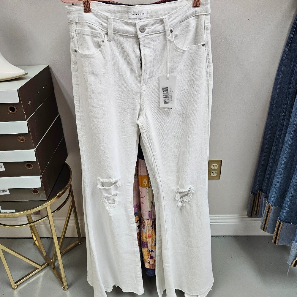 Lainey white denim distressed flares by Rizen